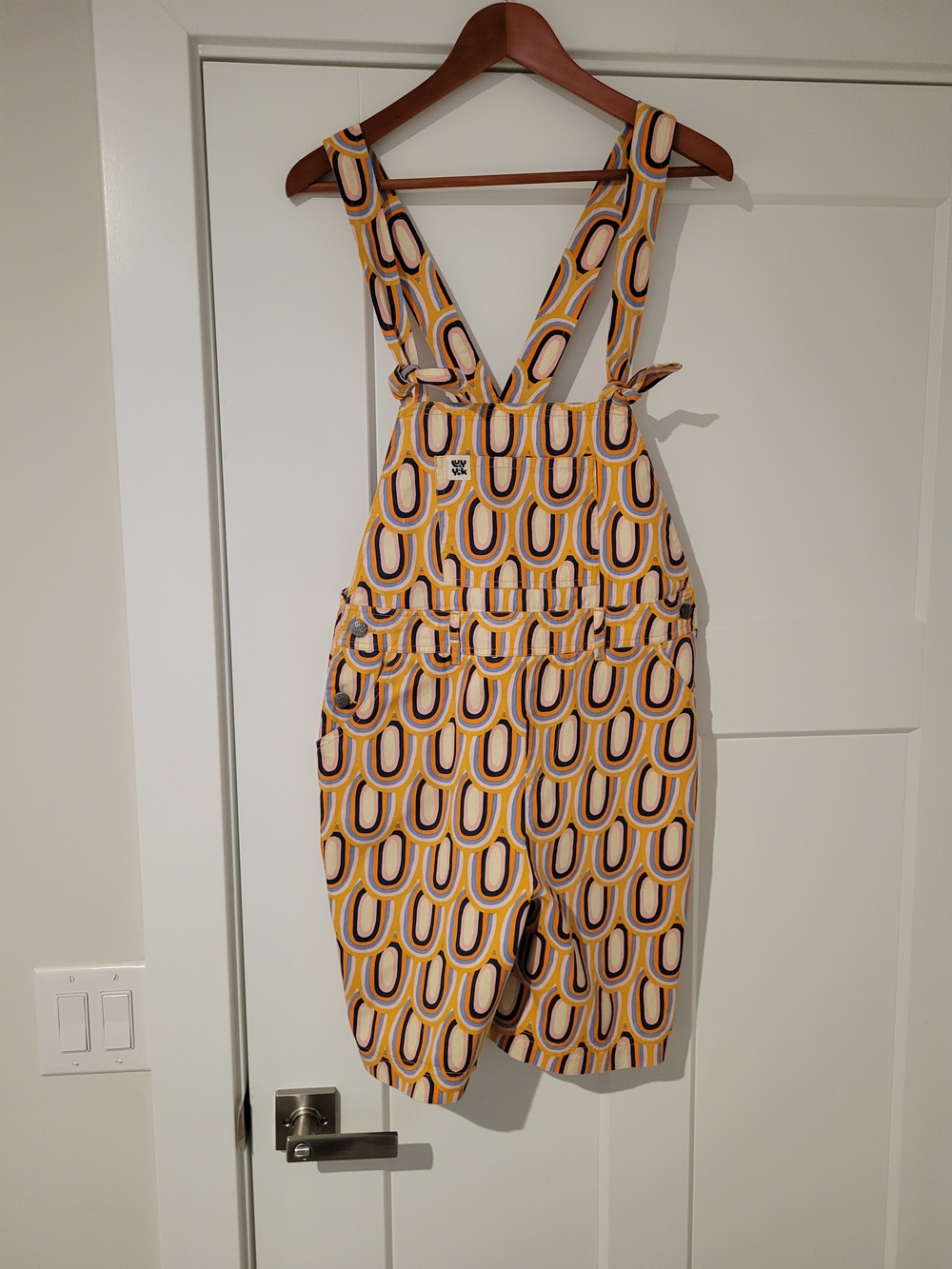 Lucy & Yak Yellow Retro Print Dungaree Dress